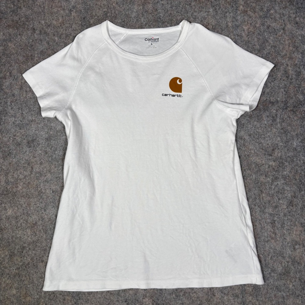 Carhartt T-Shirt Womens L White Logo Raglan Sleeve Cotton WK018 WHT Tee Workwear